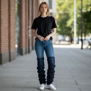 Streetwear Aphrodite Stacked Ruched Jeans Women 3 26 Dark Wash Indigo High Rise